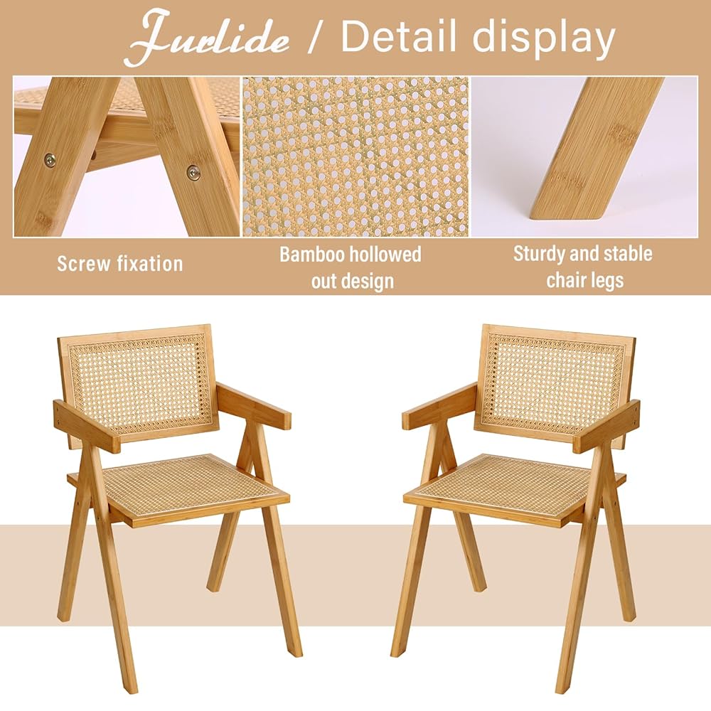 Set of 2 Modern Rattan Dining Chairs with Armrests
