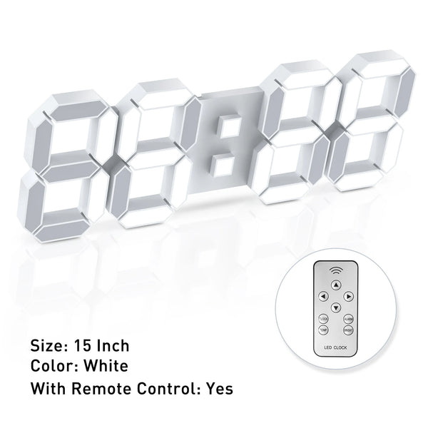 3D LED Digital Wall Clock with Remote & Alarm