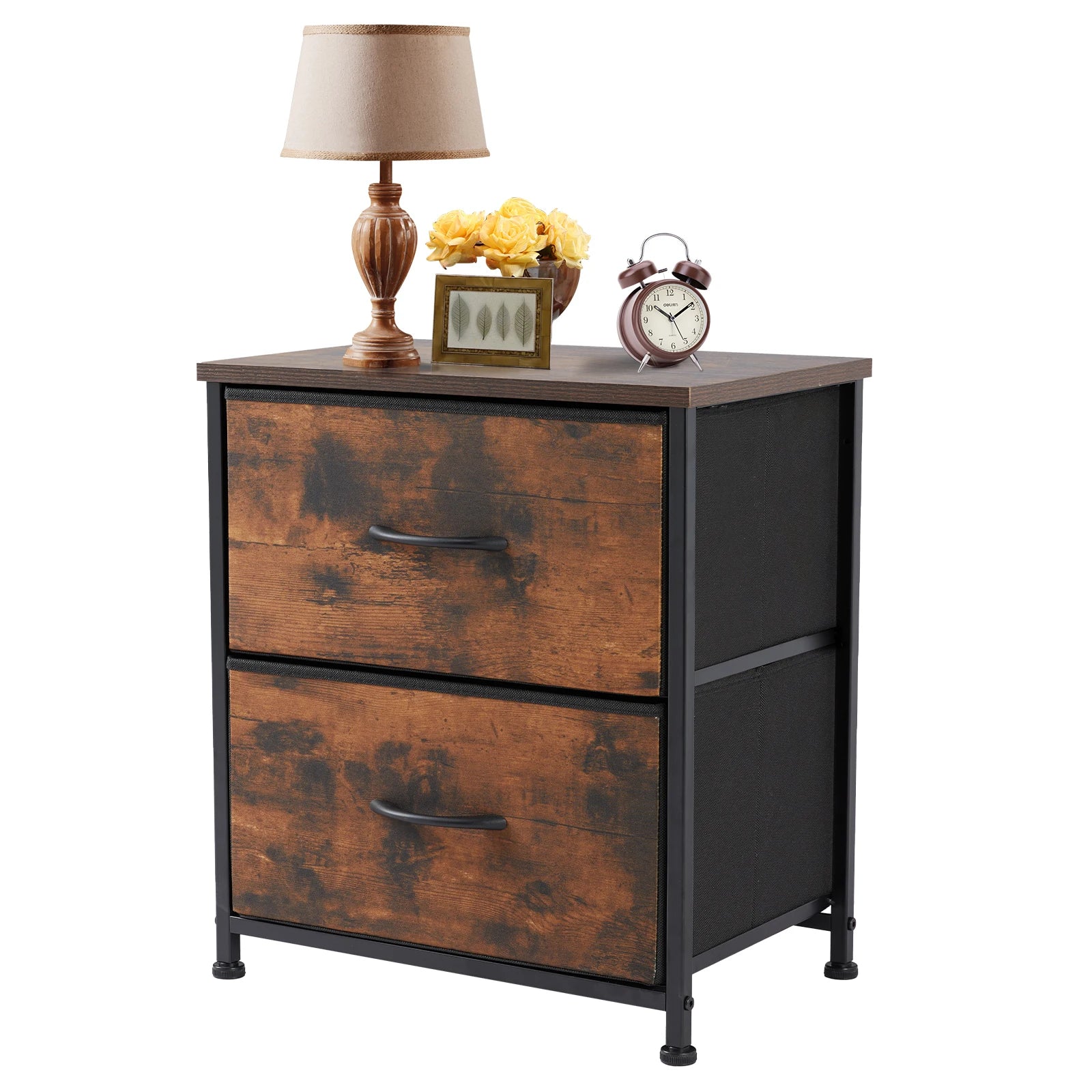 JHK Nightstand with 2 Fabric Drawer Storage Cabinet