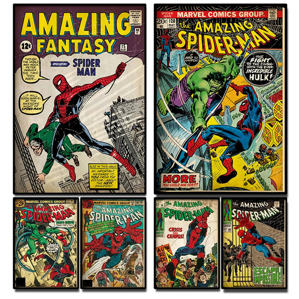 Retro Marvel Spider-Man Wall Art – Superhero Poster for Kids