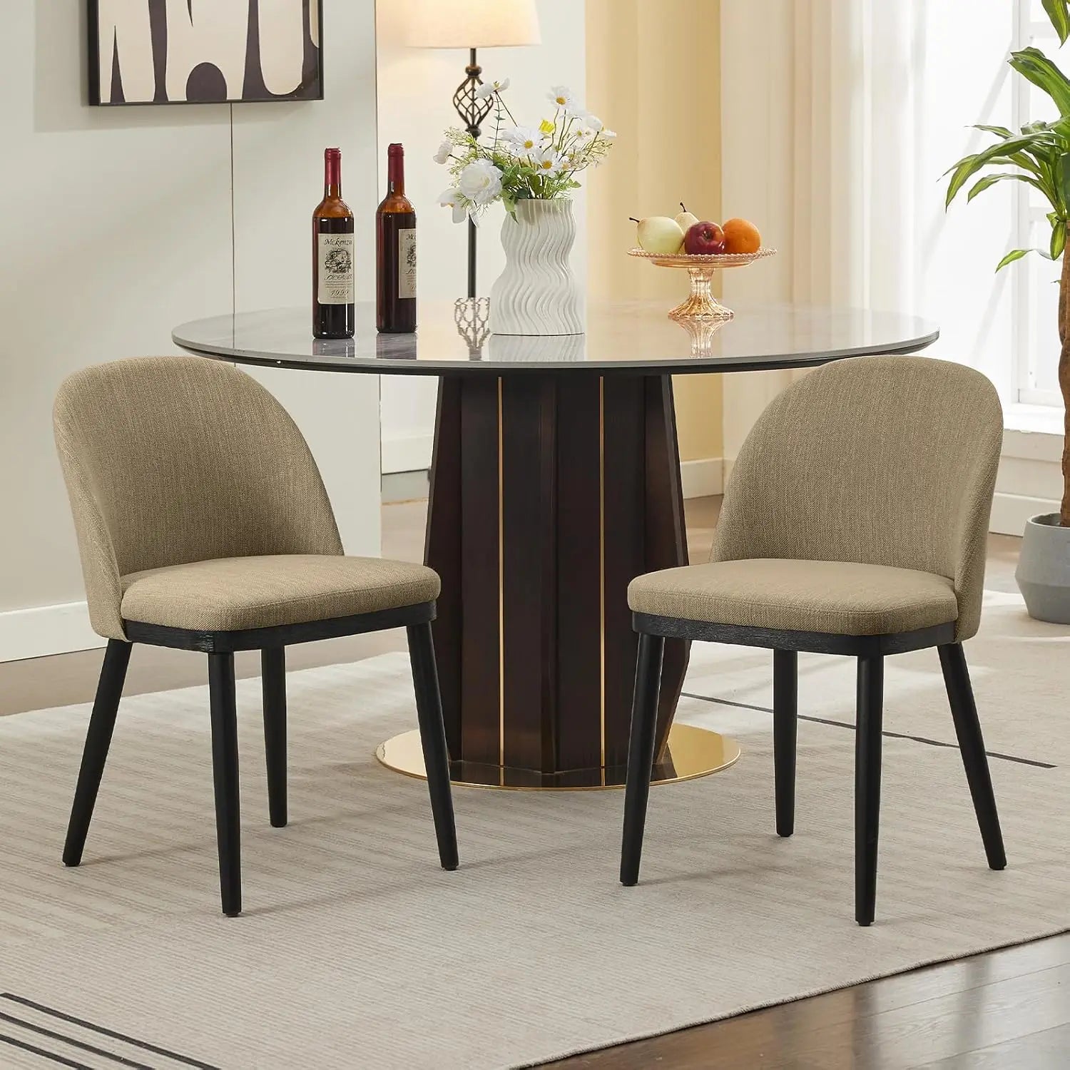 Set of 2 Modern Upholstered High Back Dining Chairs