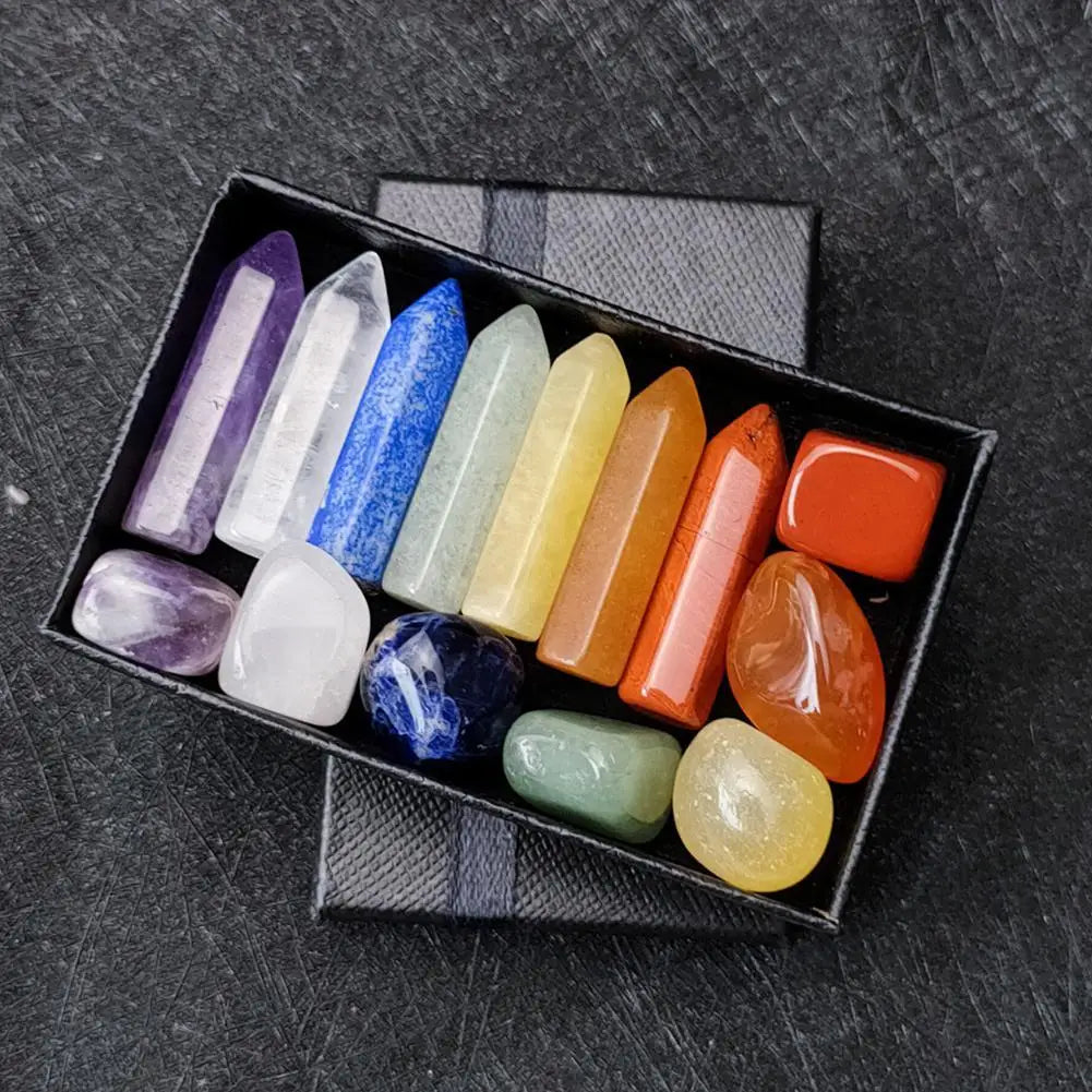 Natural Crystal Gemstone Set – Healing Quartz Chakra Stones with Gift Box