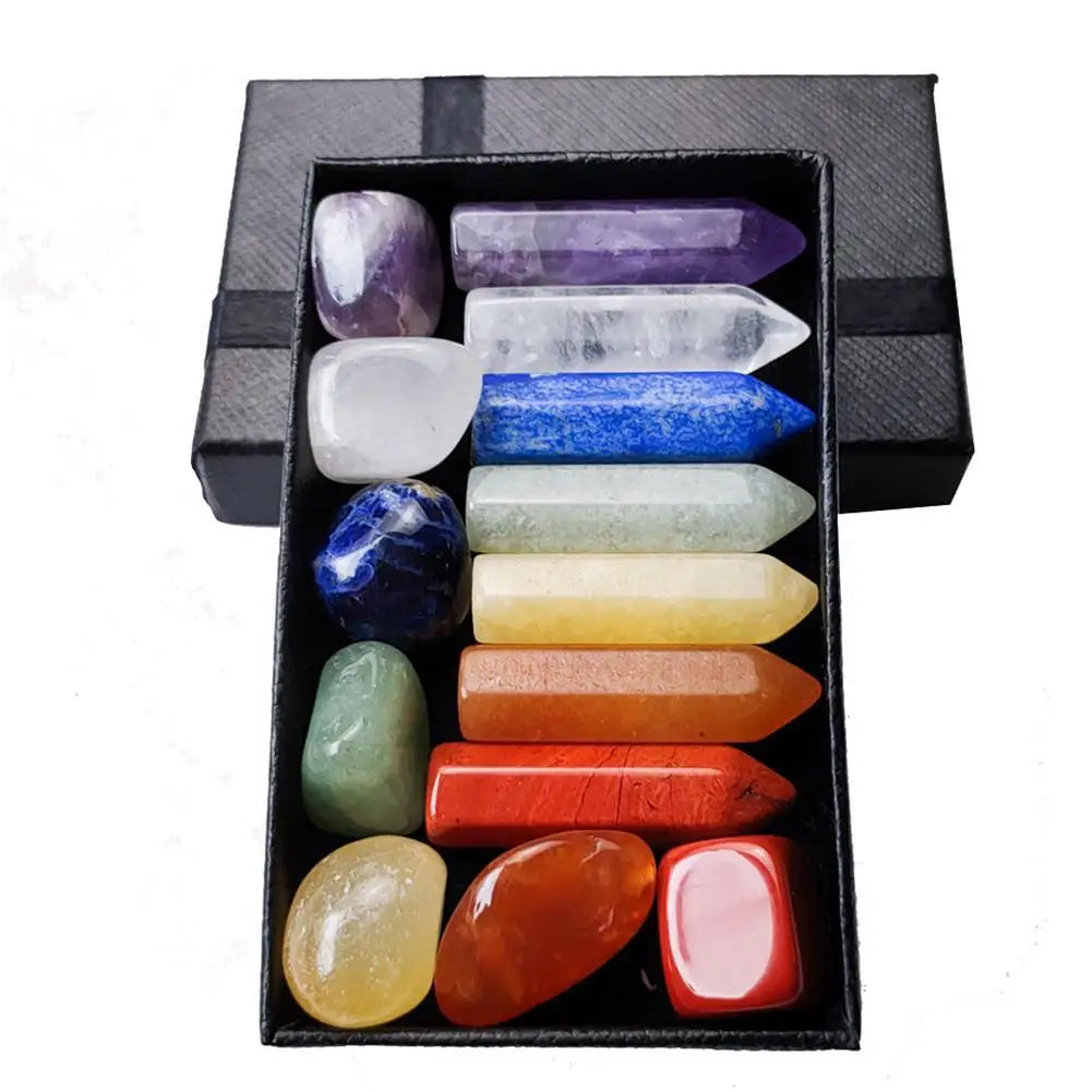Natural Crystal Gemstone Set – Healing Quartz Chakra Stones with Gift Box