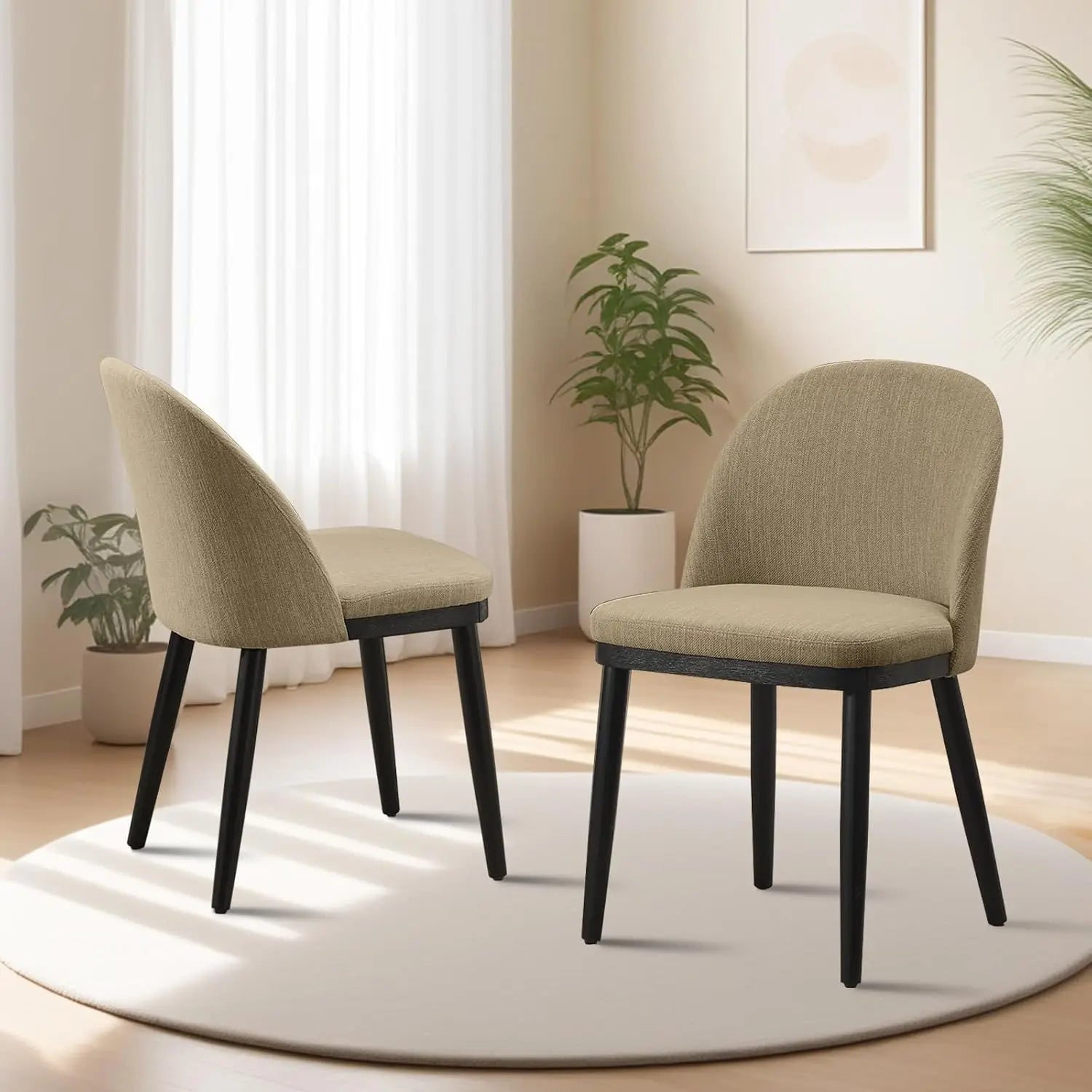 Set of 2 Modern Upholstered High Back Dining Chairs