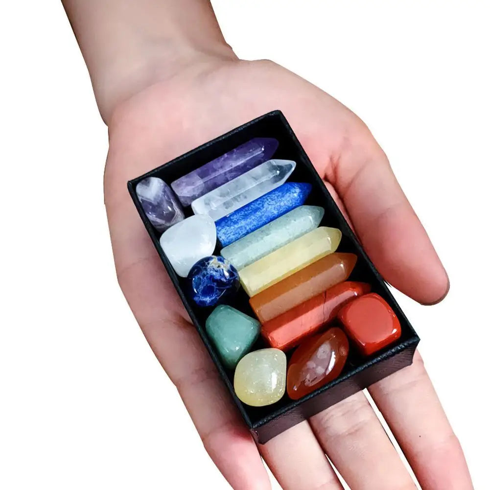 Natural Crystal Gemstone Set – Healing Quartz Chakra Stones with Gift Box