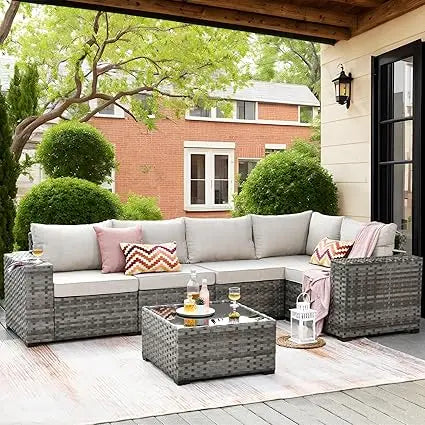 6-Piece Outdoor Rattan Patio Furniture Sectional Sofa Set