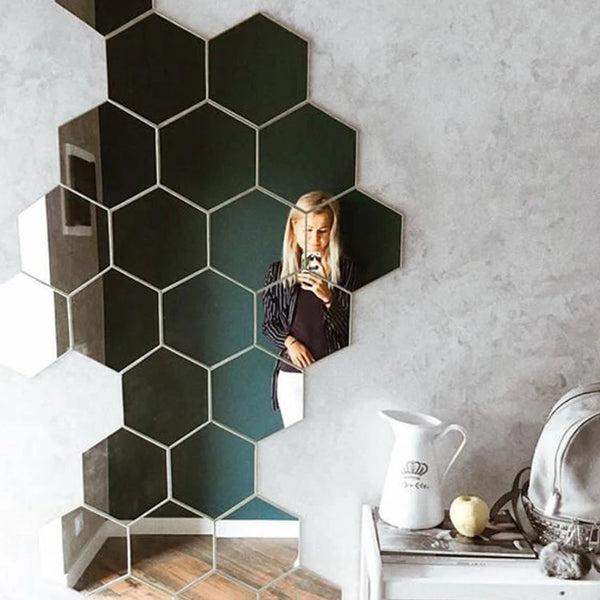 3D Hexagon Mirror Wall Stickers – Rose Gold DIY Set