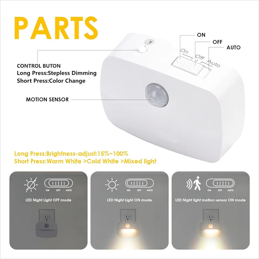 LED Motion Sensor Night Light – EU Plug, 220V Wall Lamp