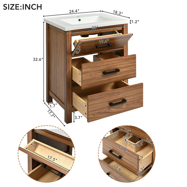 SH.KL 24" Bathroom Vanity with Sink & 3 Drawers