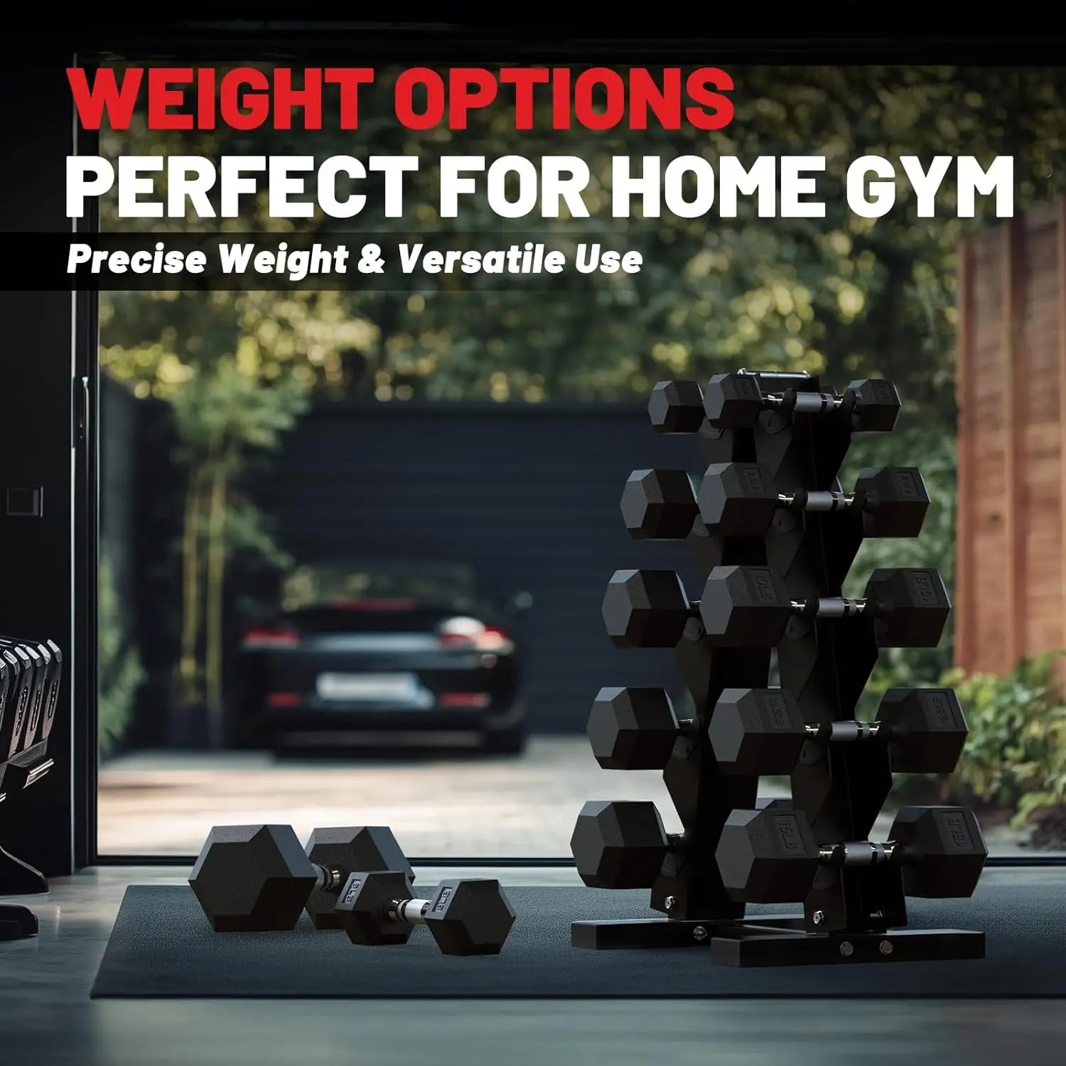 75 lb Hex Dumbbell Set with Rack – Rubber Coated, Non-Slip