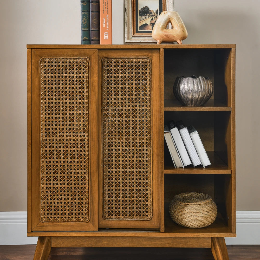 Mid-Century Modern Rattan Sideboard Buffet Cabinet