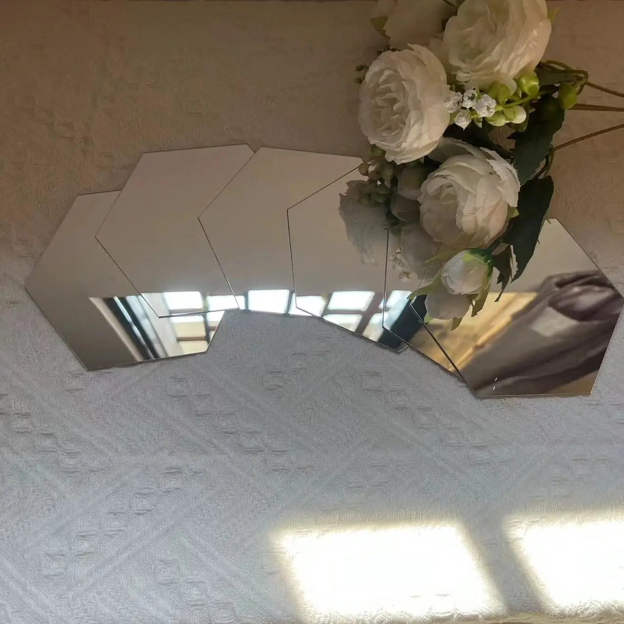 3D Hexagon Mirror Wall Stickers – Rose Gold DIY Set