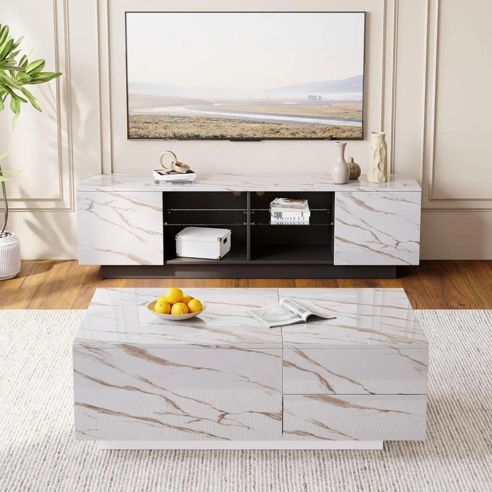 43" Modern LED Coffee Table with Storage Drawers