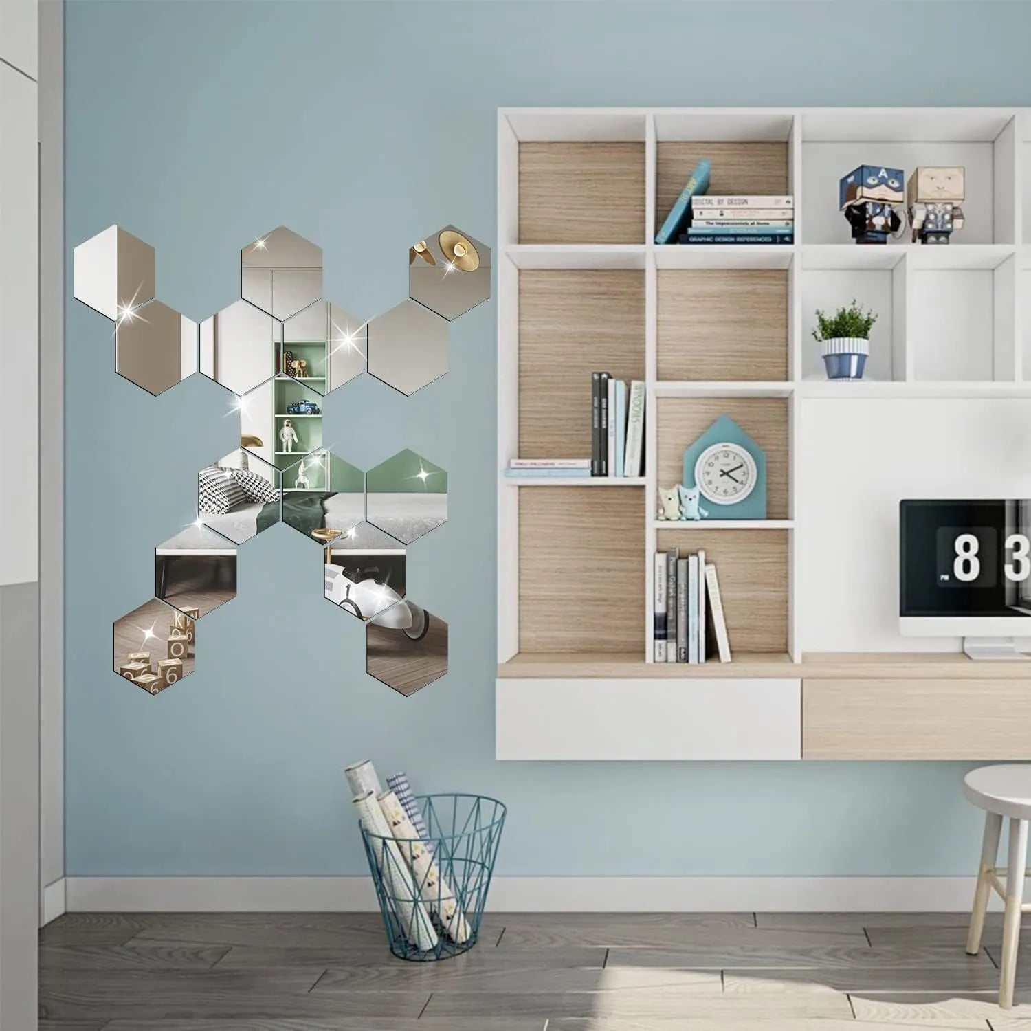 3D Hexagon Mirror Wall Stickers – Rose Gold DIY Set