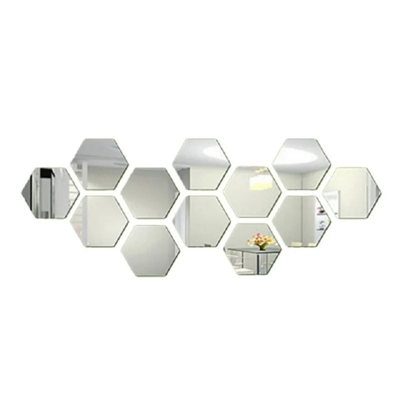 3D Hexagon Mirror Wall Stickers – Rose Gold DIY Set
