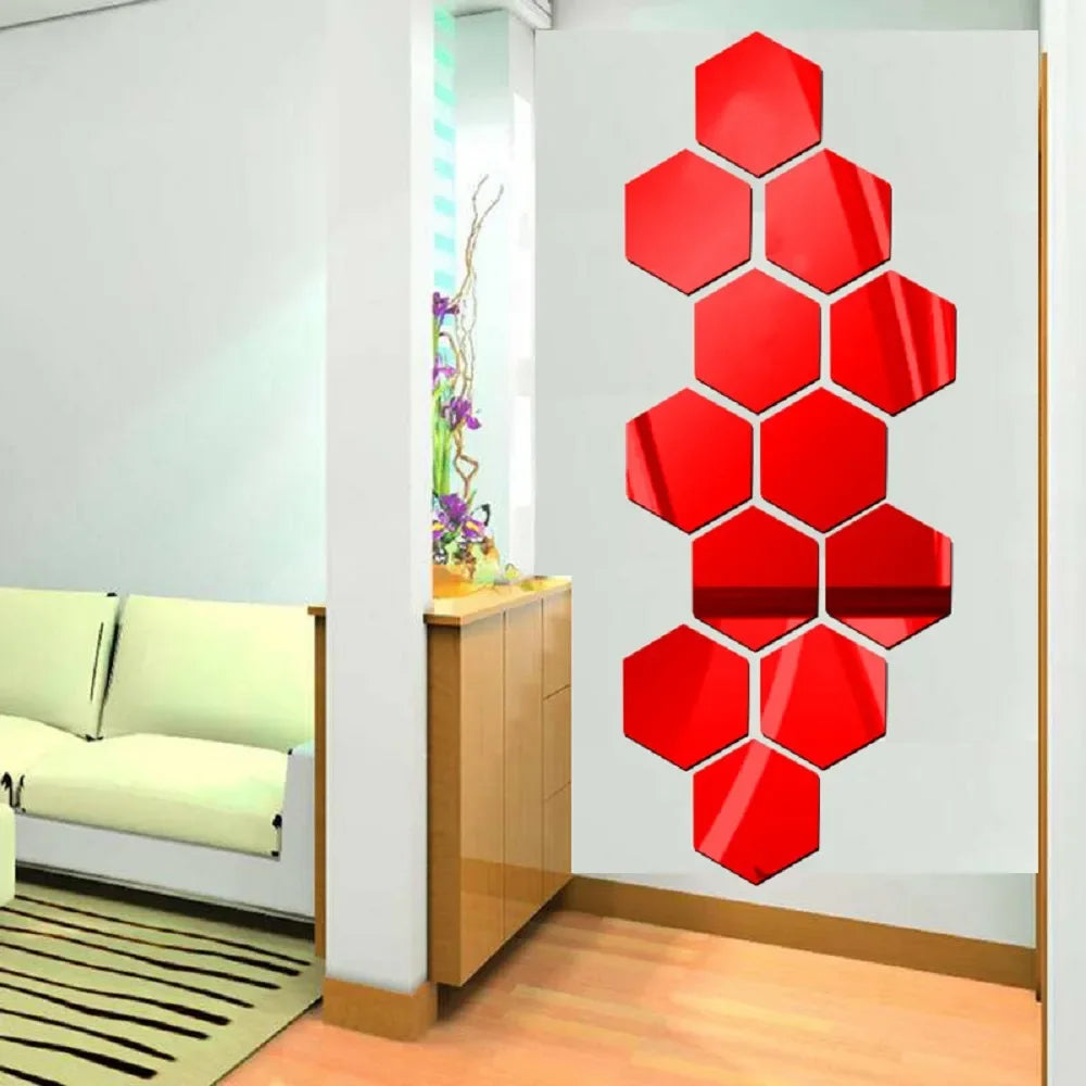 3D Hexagon Mirror Wall Stickers – Rose Gold DIY Set