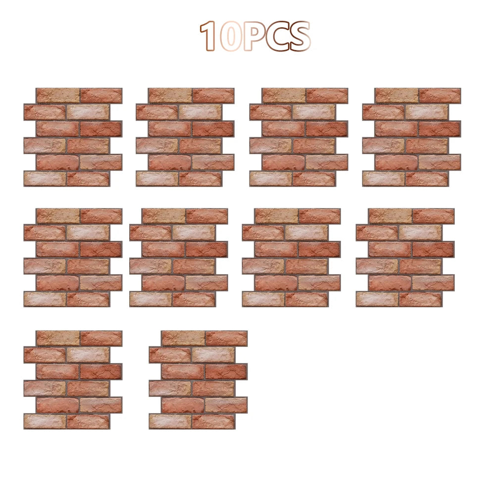10PCS 3D Peel & Stick Wall Panels – Waterproof Subway Tile Brick Sticker