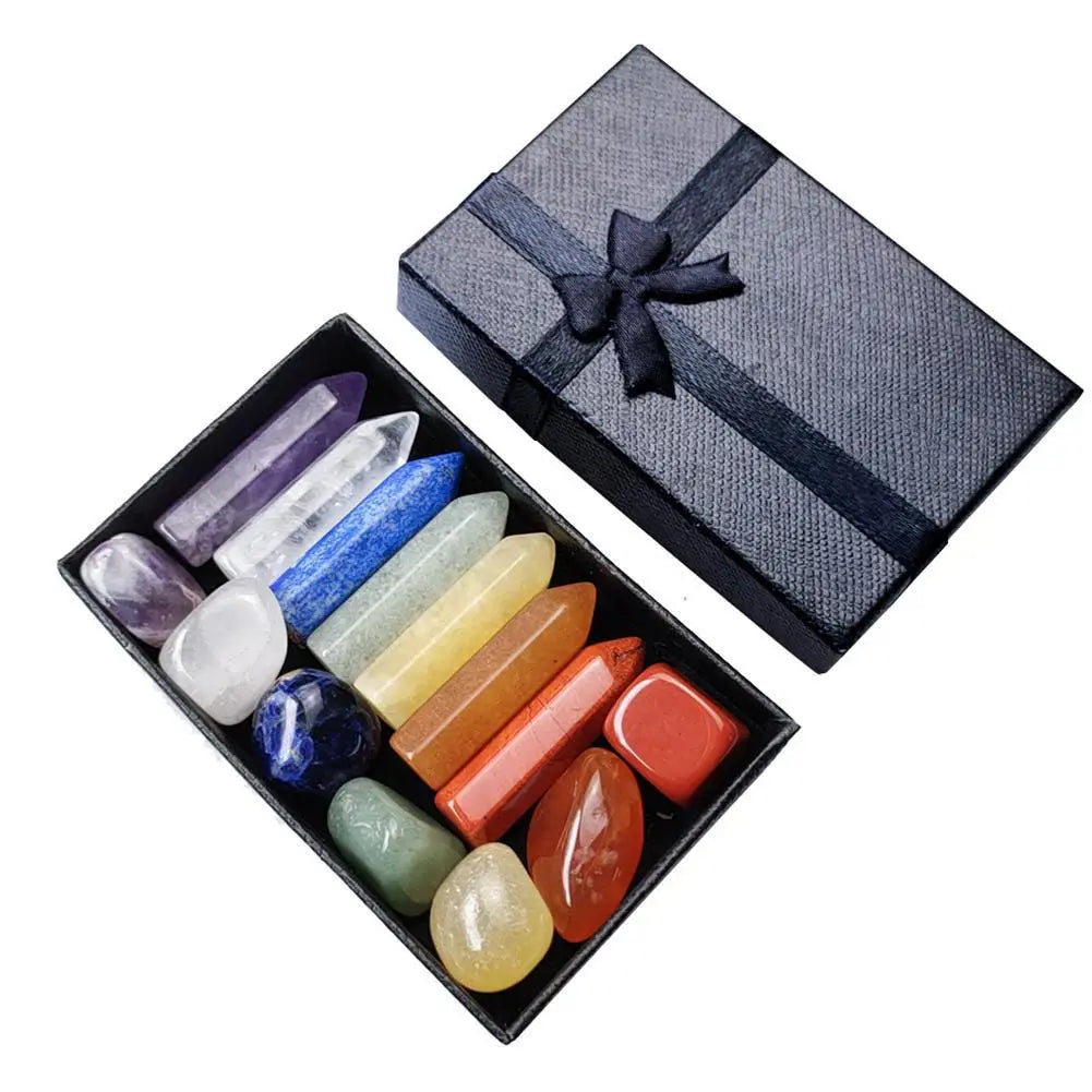 Natural Crystal Gemstone Set – Healing Quartz Chakra Stones with Gift Box