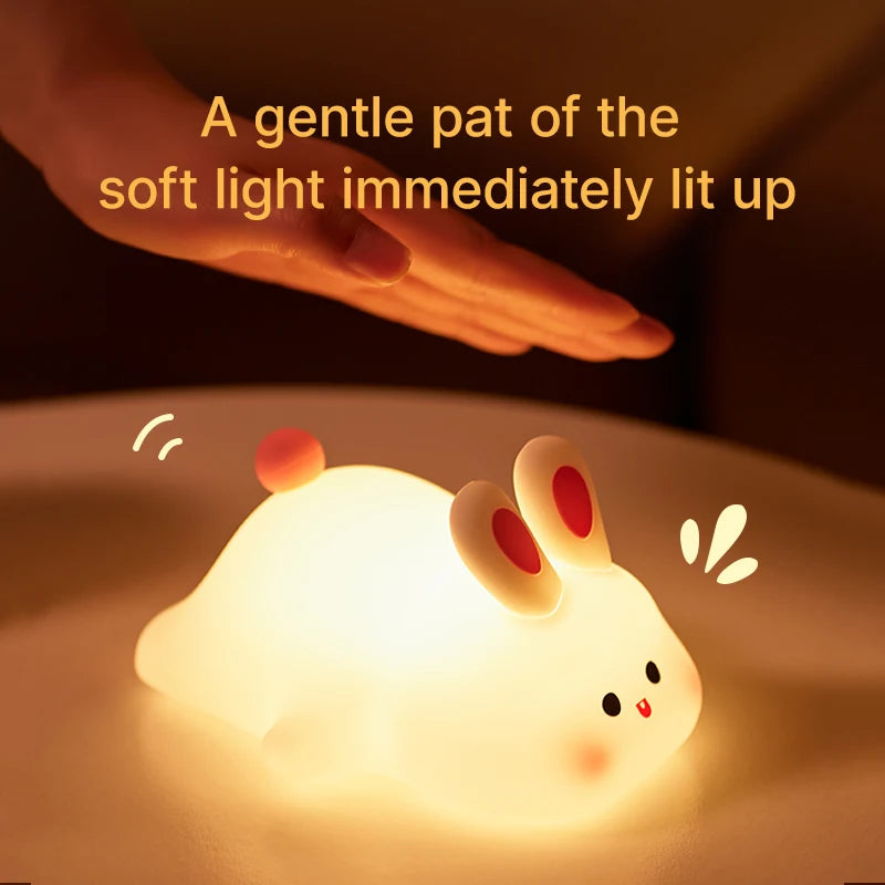 Cute Rabbit Night Light – Soft Silicone, Touch Control