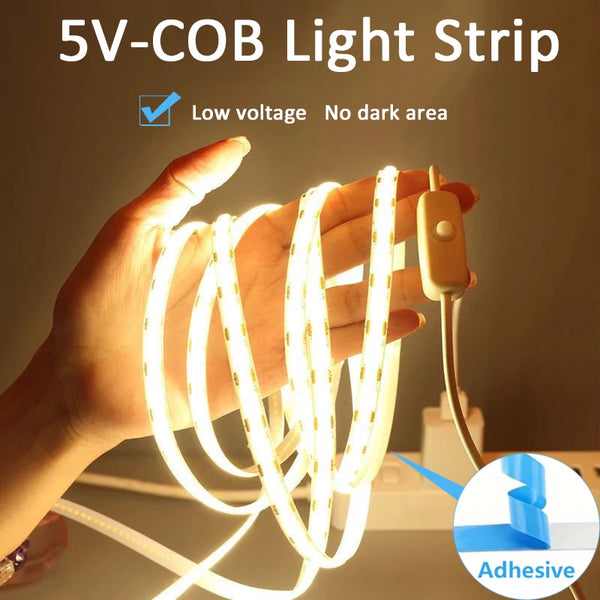 USB COB LED Strip Light – 5V, 320 LEDs/M, Flexible Tape