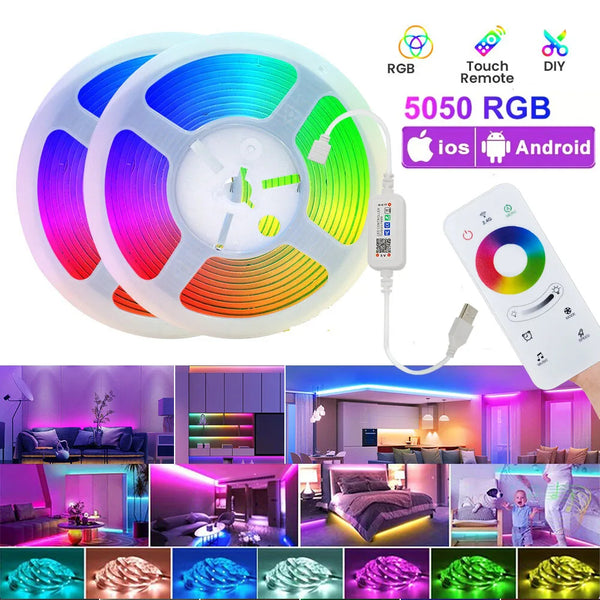 USB RGB LED Strip Light – Bluetooth & Remote Control, 1-30M