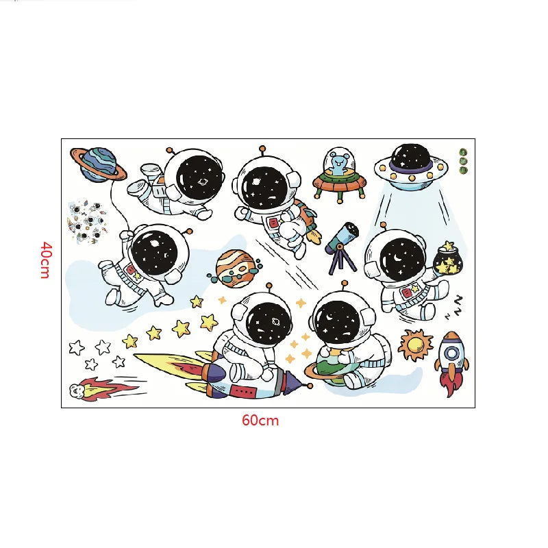 3D Astronaut Wall Sticker – Cartoon Planetary Mural for Kids Room