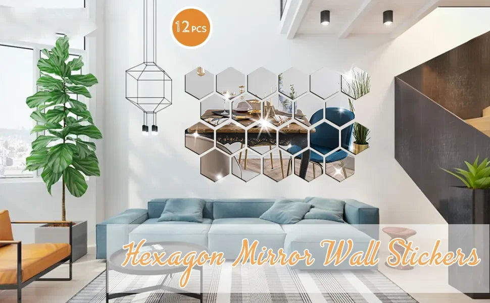 3D Hexagon Mirror Wall Stickers – Rose Gold DIY Set