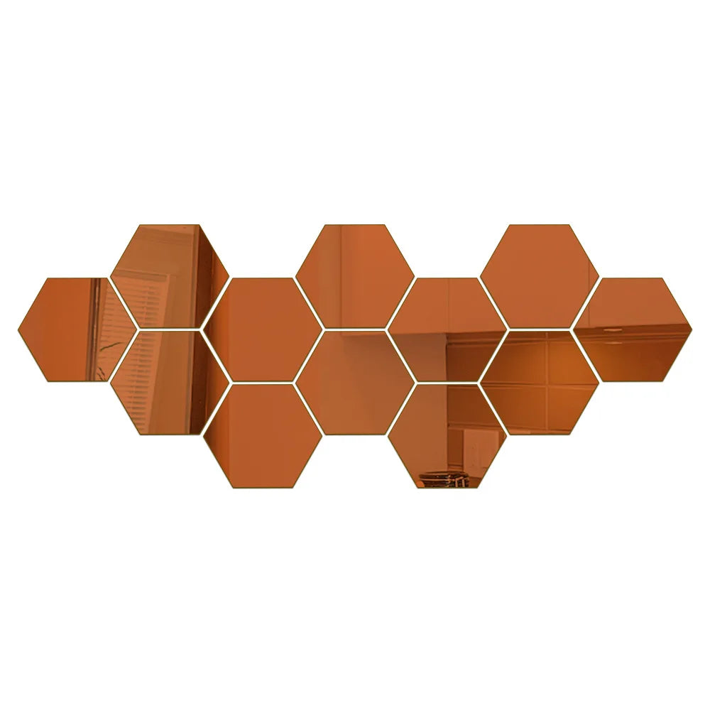 3D Hexagon Mirror Wall Stickers – Rose Gold DIY Set