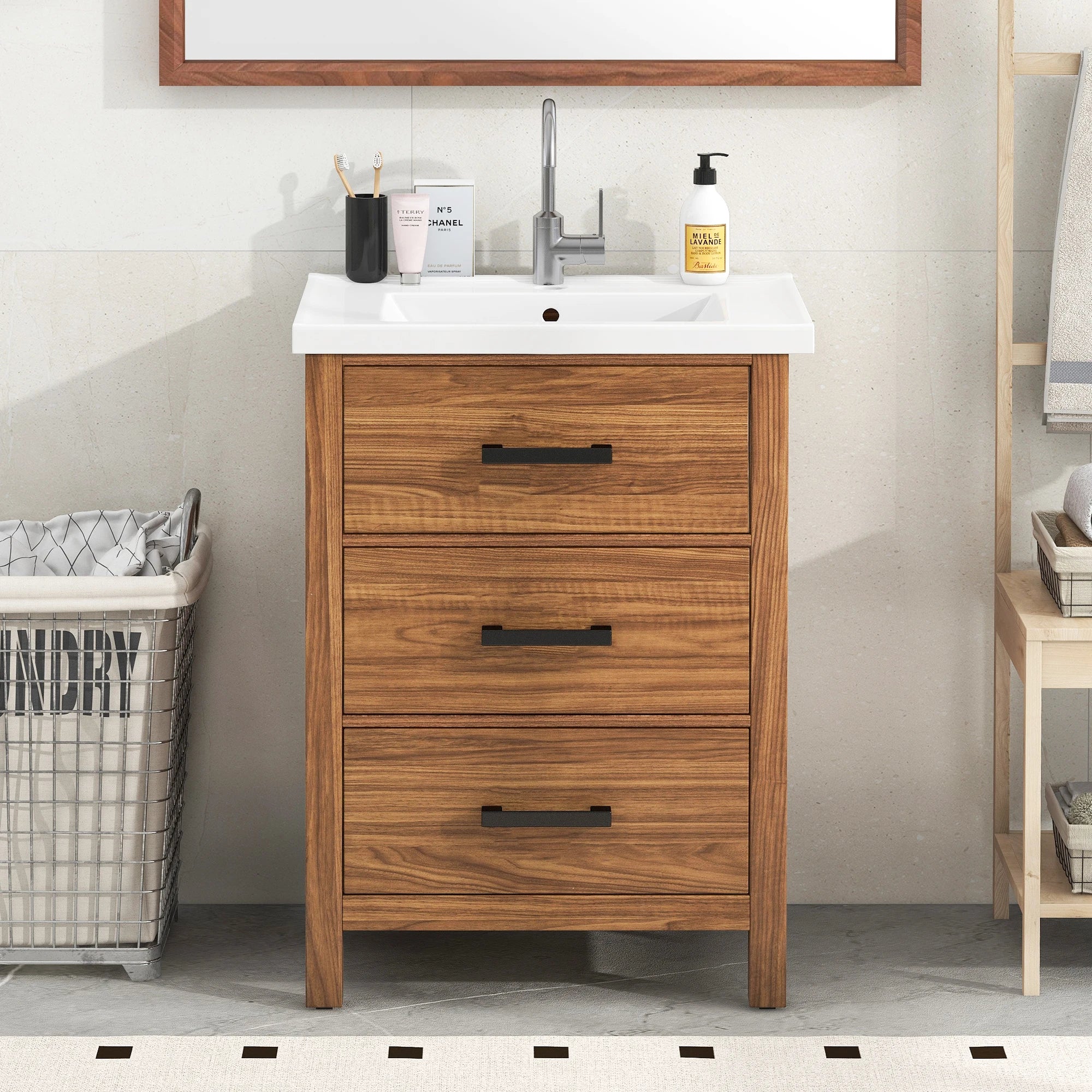 SH.KL 24" Bathroom Vanity with Sink & 3 Drawers
