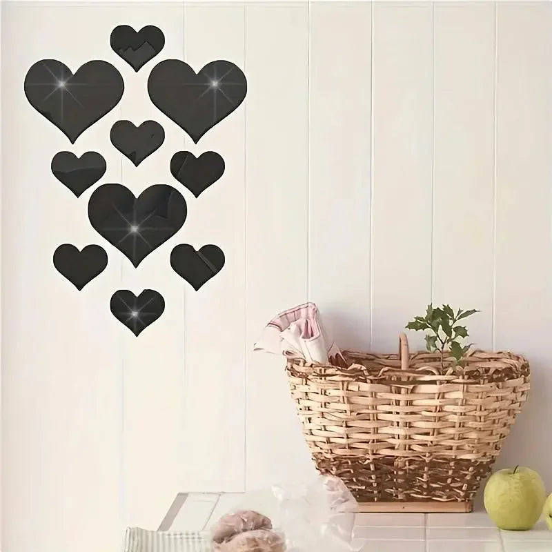 3D Love Heart Mirror Wall Stickers – Removable Wall Art Set