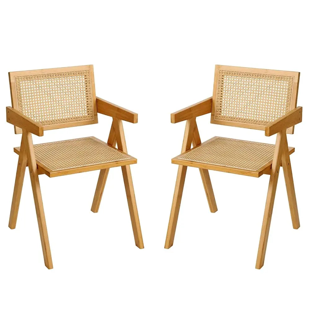 Set of 2 Modern Rattan Dining Chairs with Armrests
