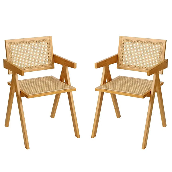 Set of 2 Modern Rattan Dining Chairs with Armrests