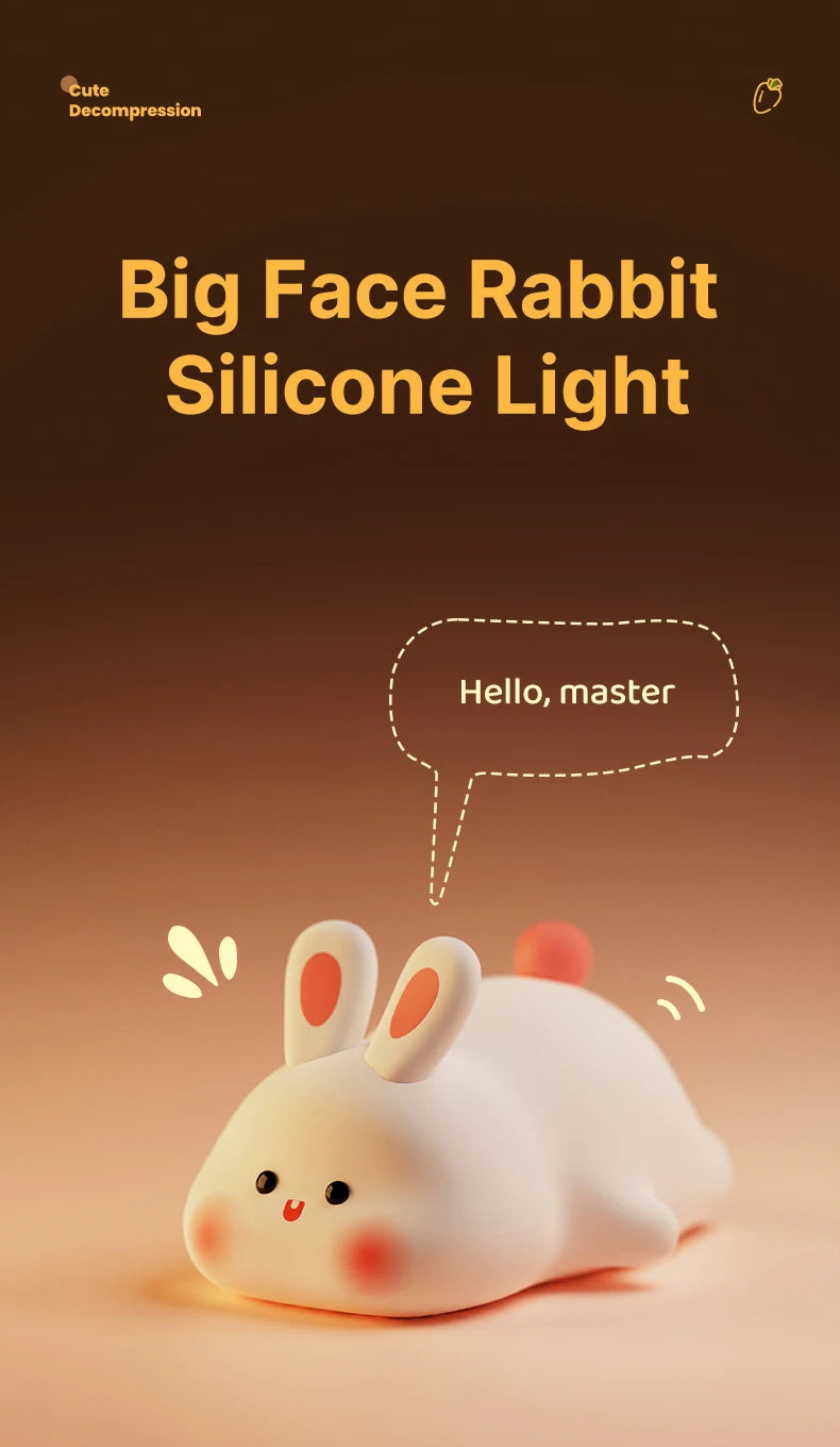 Cute Rabbit Night Light – Soft Silicone, Touch Control