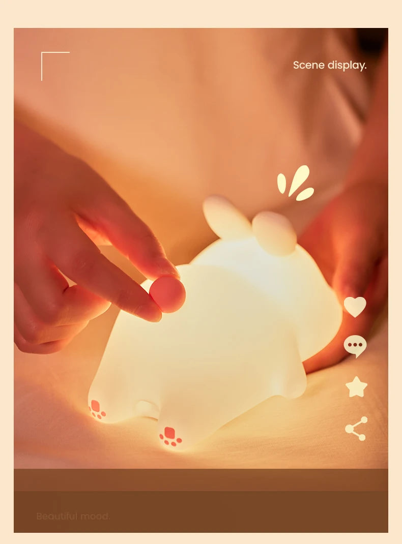 Cute Rabbit Night Light – Soft Silicone, Touch Control