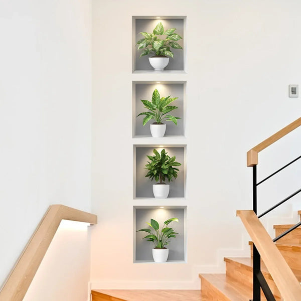 Tropical Green Plant Wall Stickers – 4PCS Removable Décor