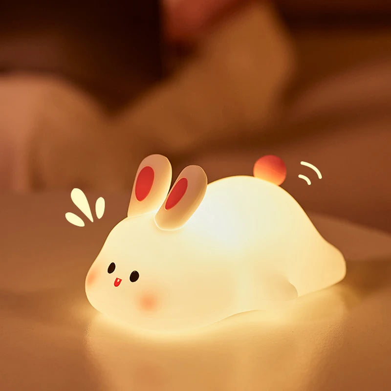 Cute Rabbit Night Light – Soft Silicone, Touch Control