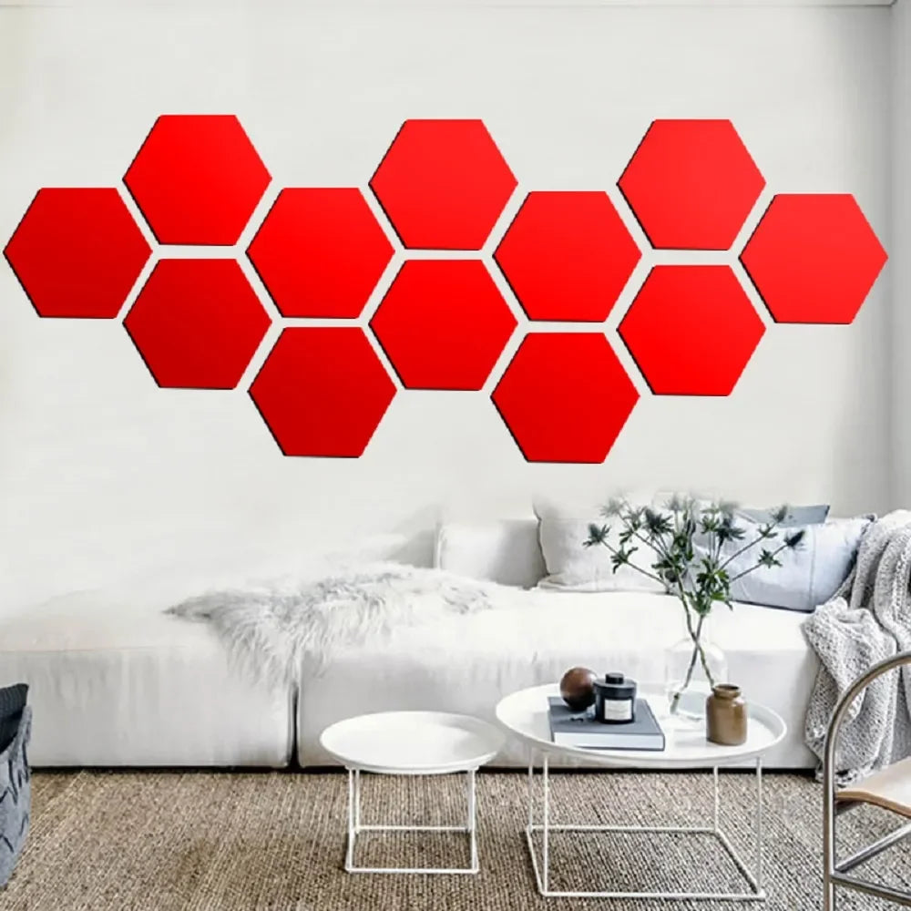 3D Hexagon Mirror Wall Stickers – Rose Gold DIY Set