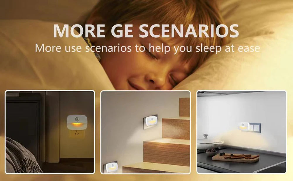 LED Motion Sensor Night Light – EU Plug, 220V Wall Lamp