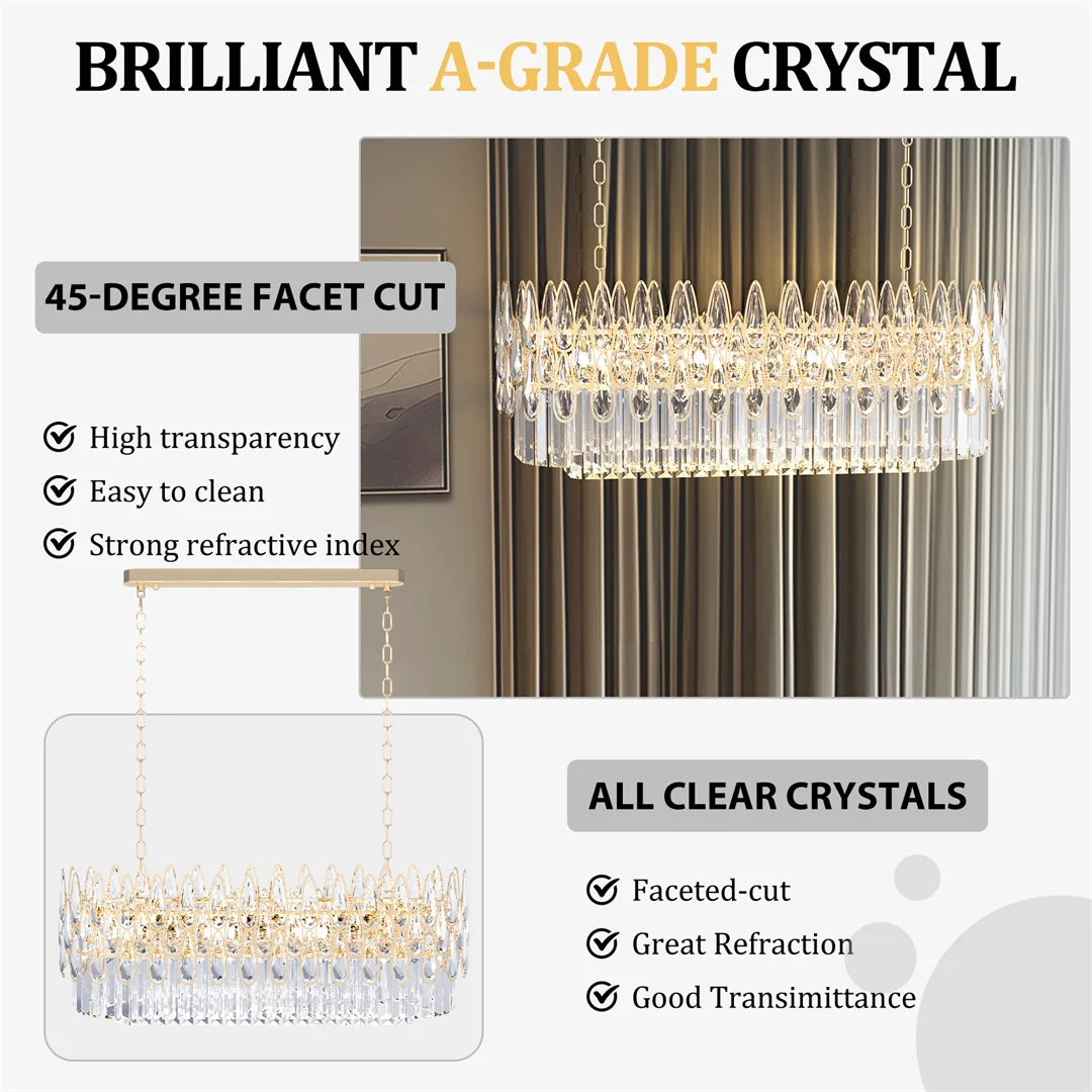 LUVODI Luxury Rectangle Crystal Raindrop Chandelier