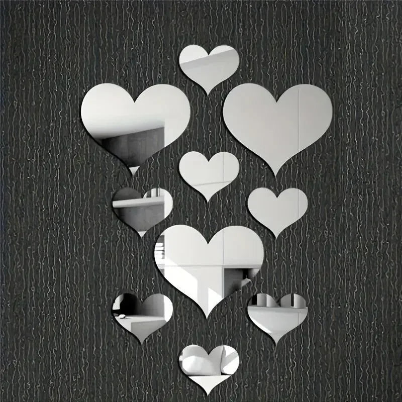3D Love Heart Mirror Wall Stickers – Removable Wall Art Set