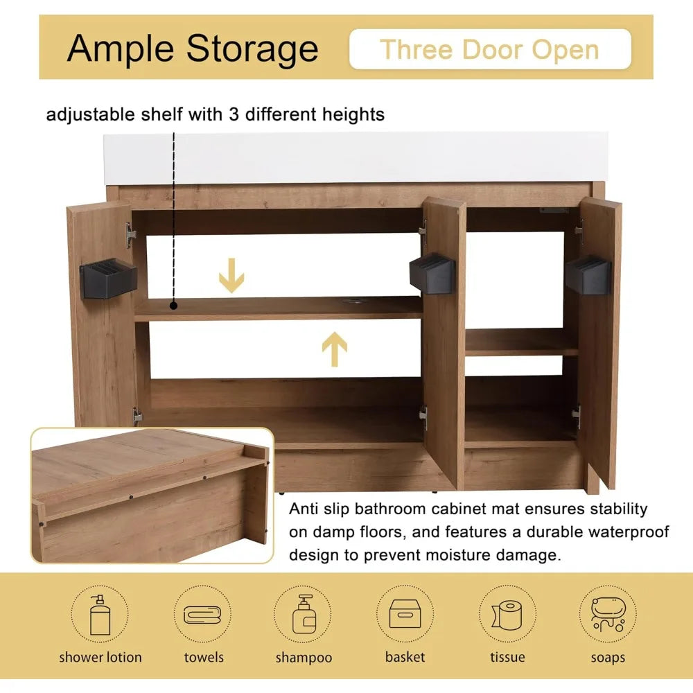 48" Freestanding Bathroom Vanity with Single Sink & Cabinet