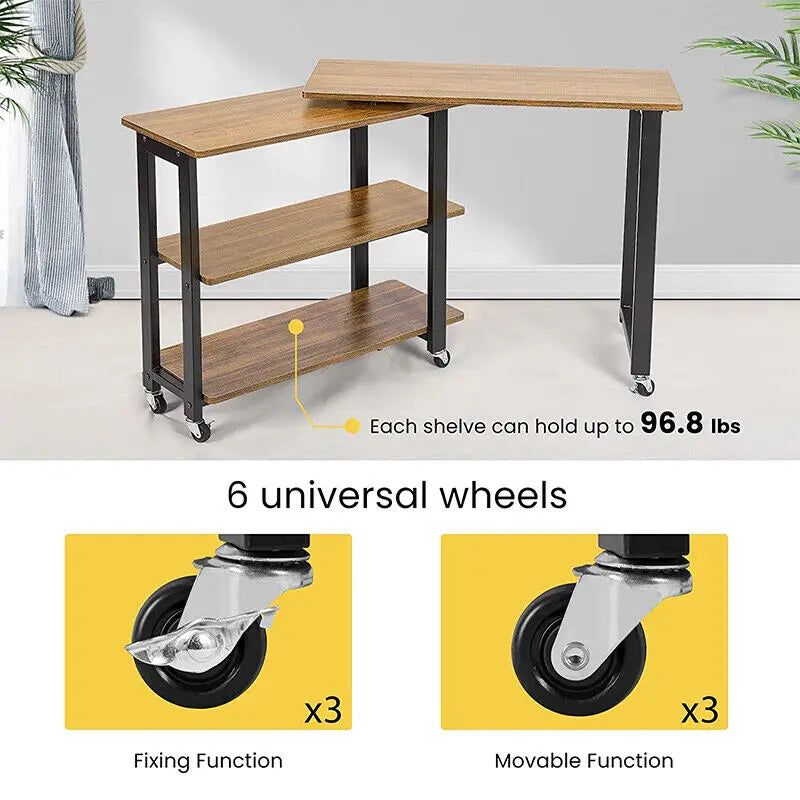 3-Tier 360° Rotating Bookcase Side Table with Wheels