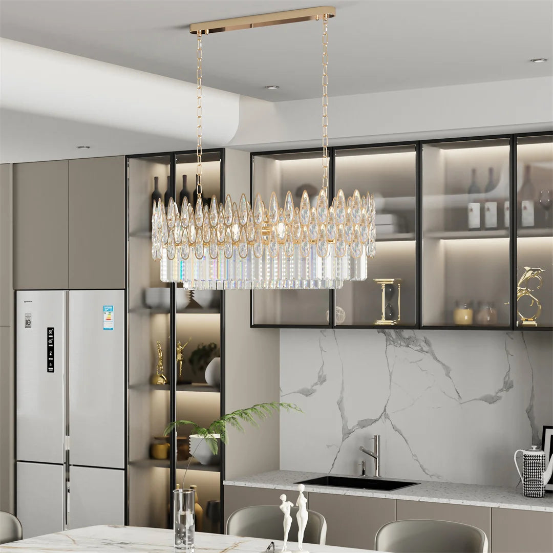 LUVODI Luxury Rectangle Crystal Raindrop Chandelier