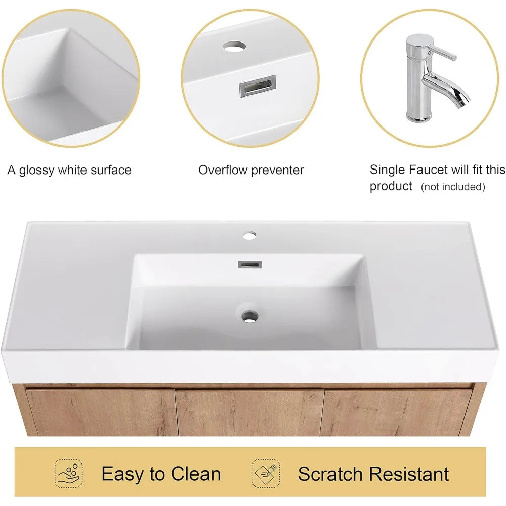 48" Freestanding Bathroom Vanity with Single Sink & Cabinet