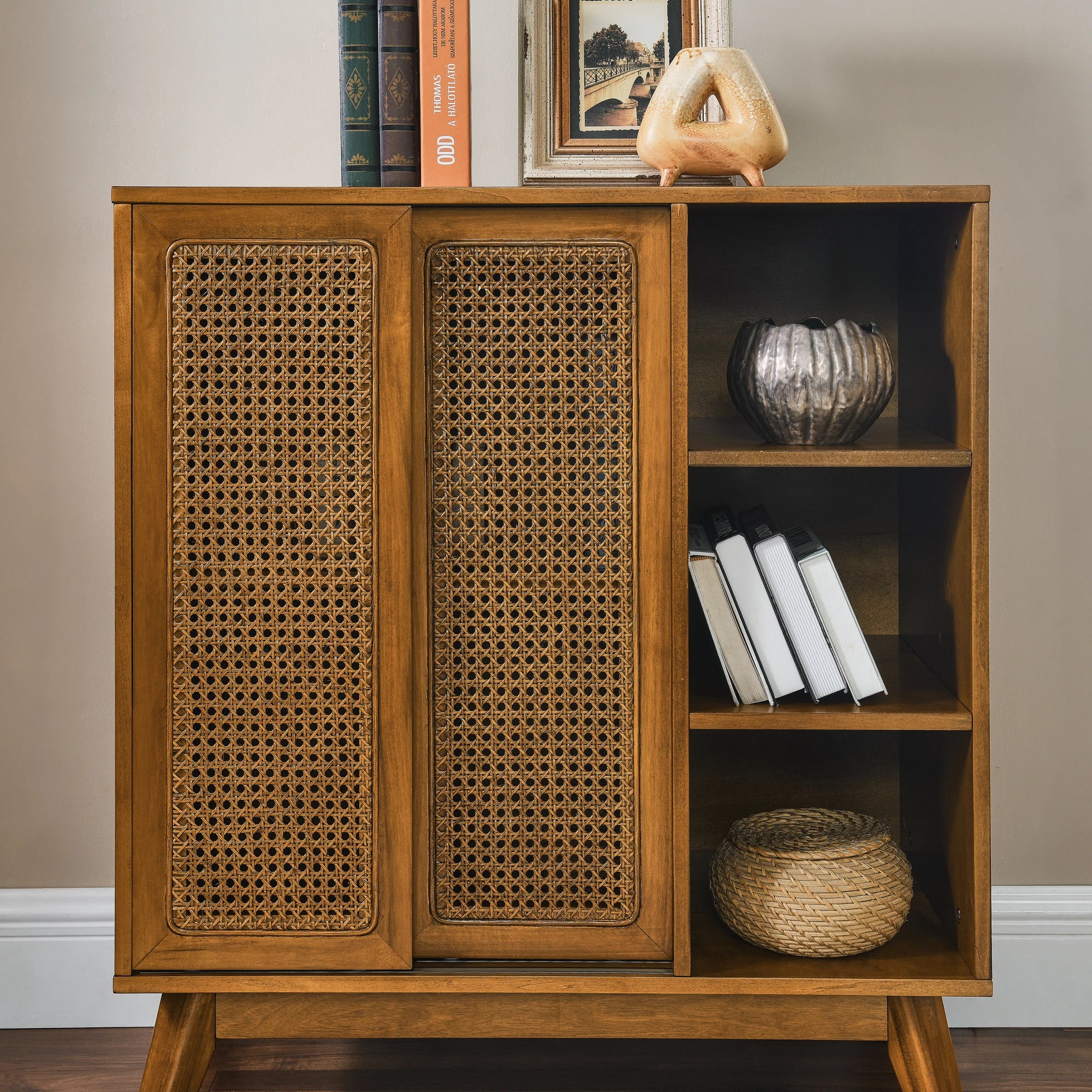 Mid-Century Modern Rattan Sideboard Buffet Cabinet