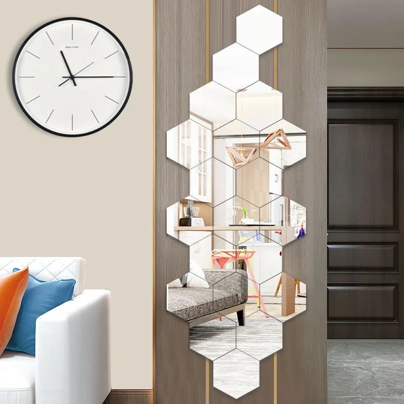 3D Hexagon Mirror Wall Stickers – Rose Gold DIY Set