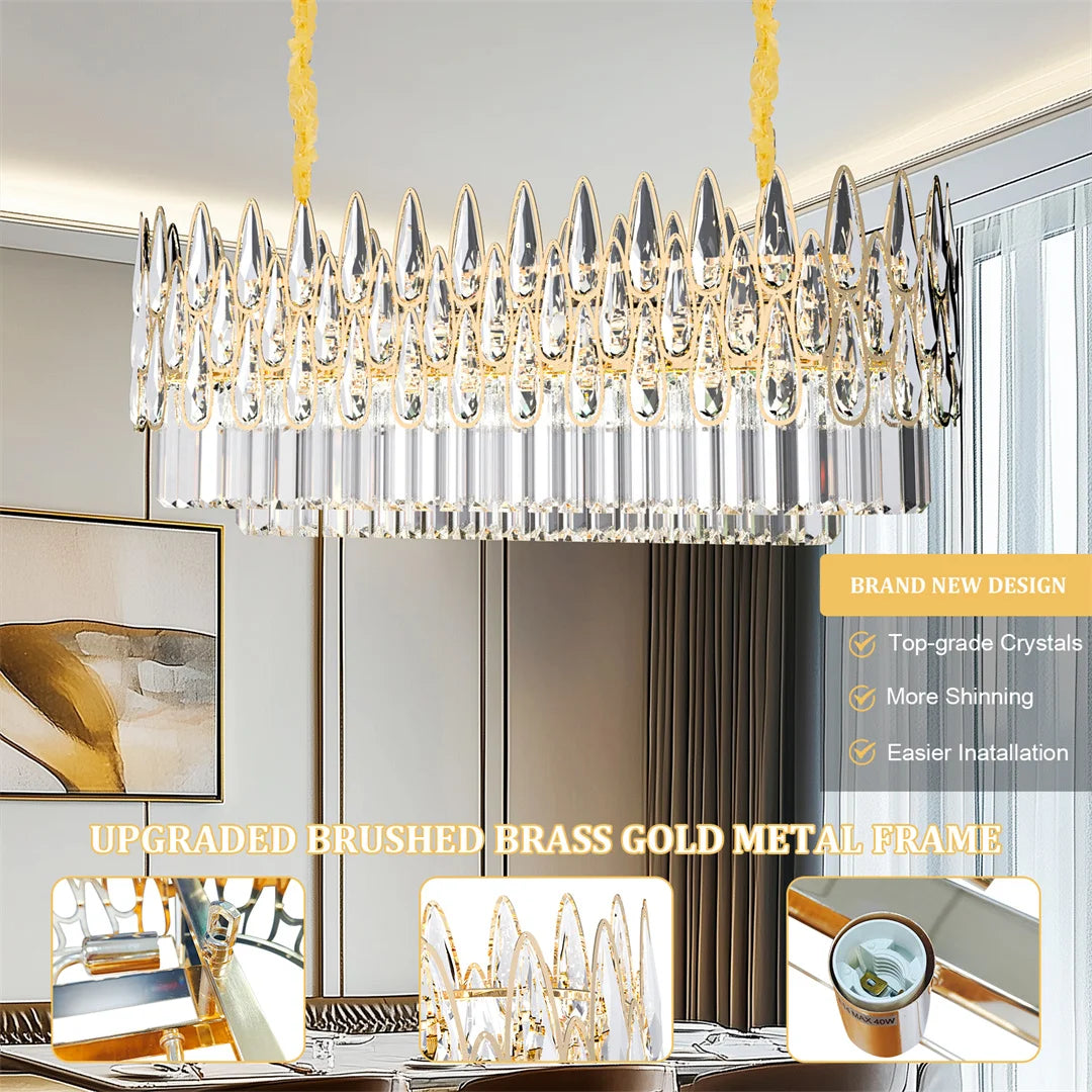 LUVODI Luxury Rectangle Crystal Raindrop Chandelier
