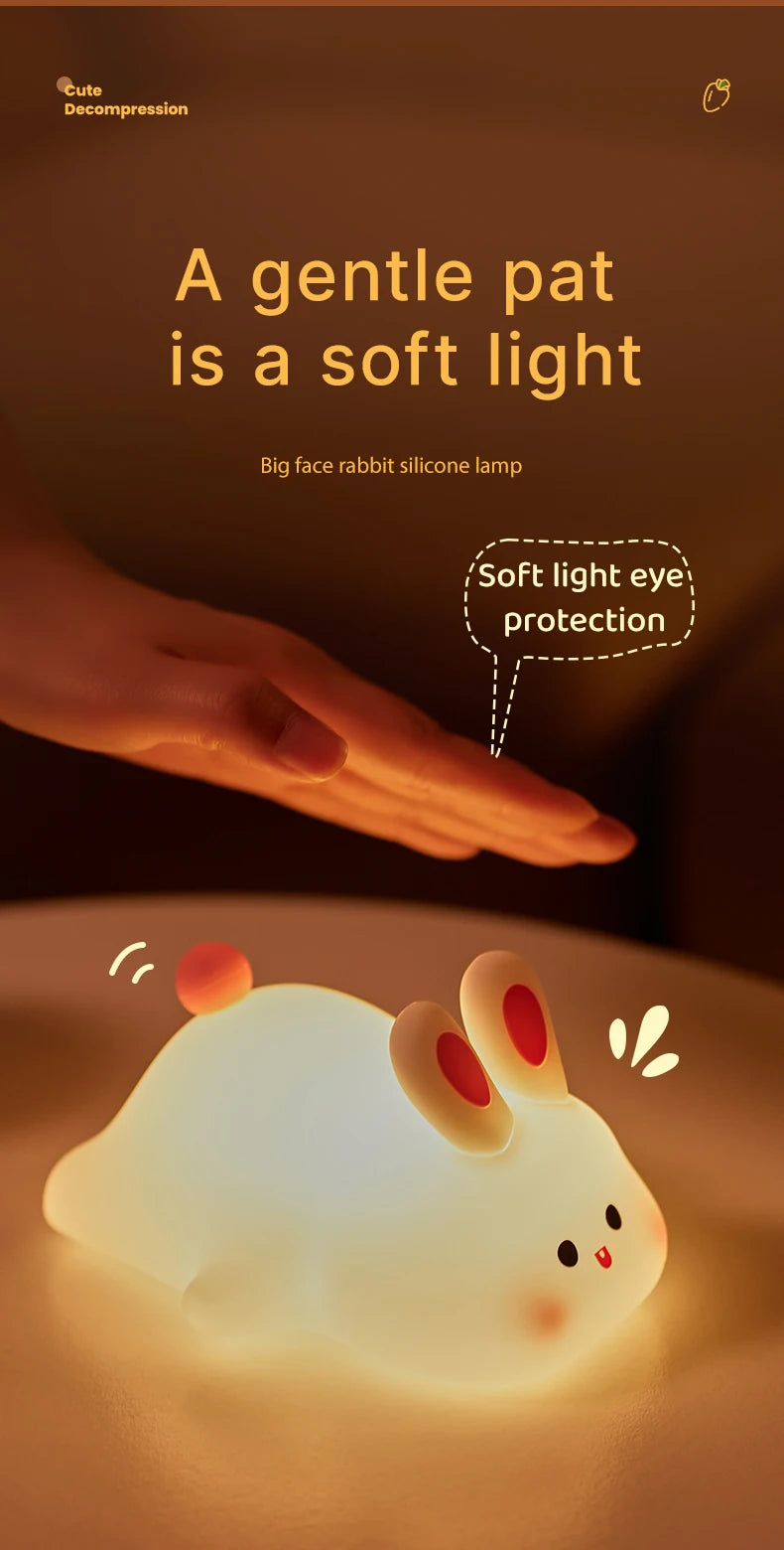 Cute Rabbit Night Light – Soft Silicone, Touch Control