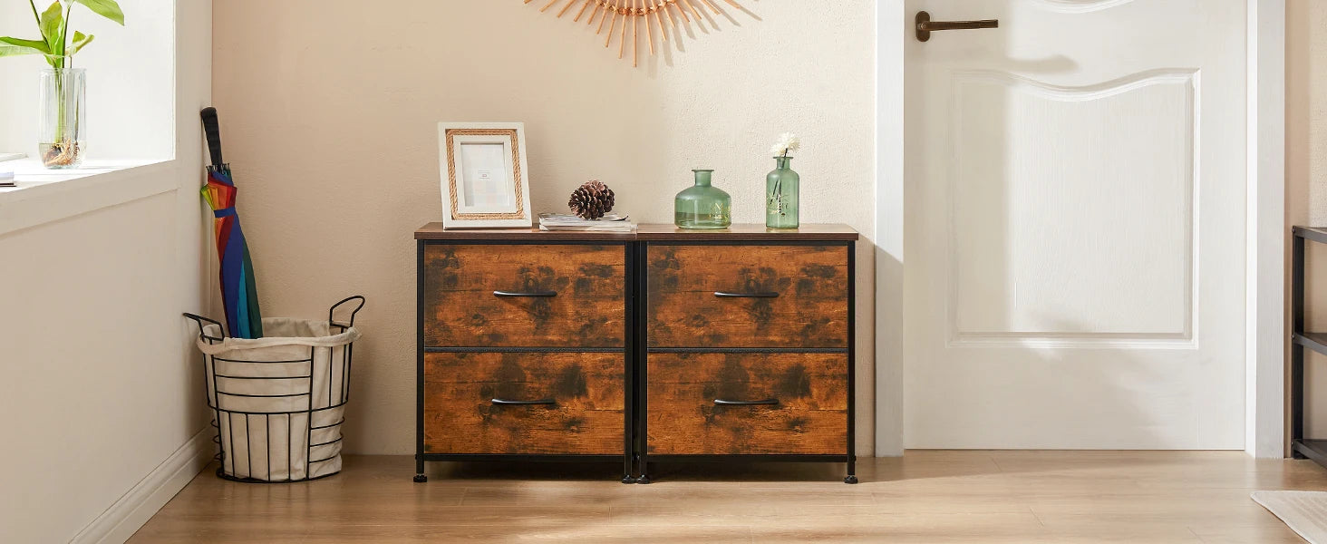 JHK Nightstand with 2 Fabric Drawer Storage Cabinet