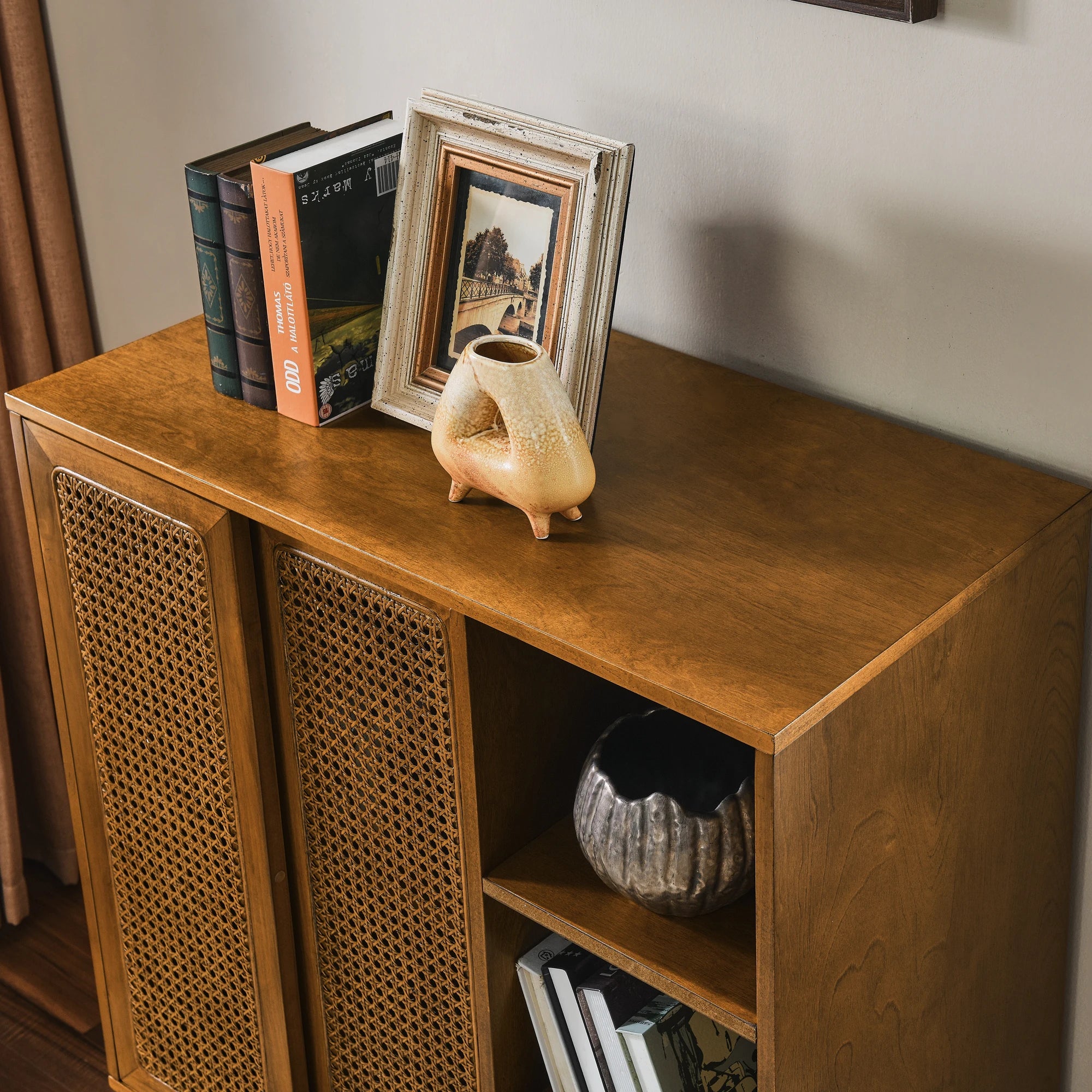 Mid-Century Modern Rattan Sideboard Buffet Cabinet